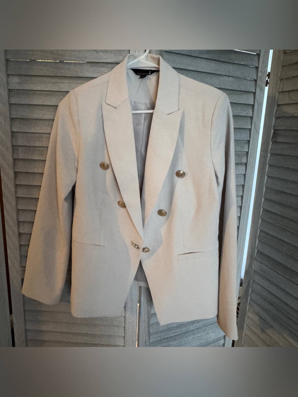 Broadway Beige Double-Breasted Tailored Blazer with Gold Buttons - Size Small